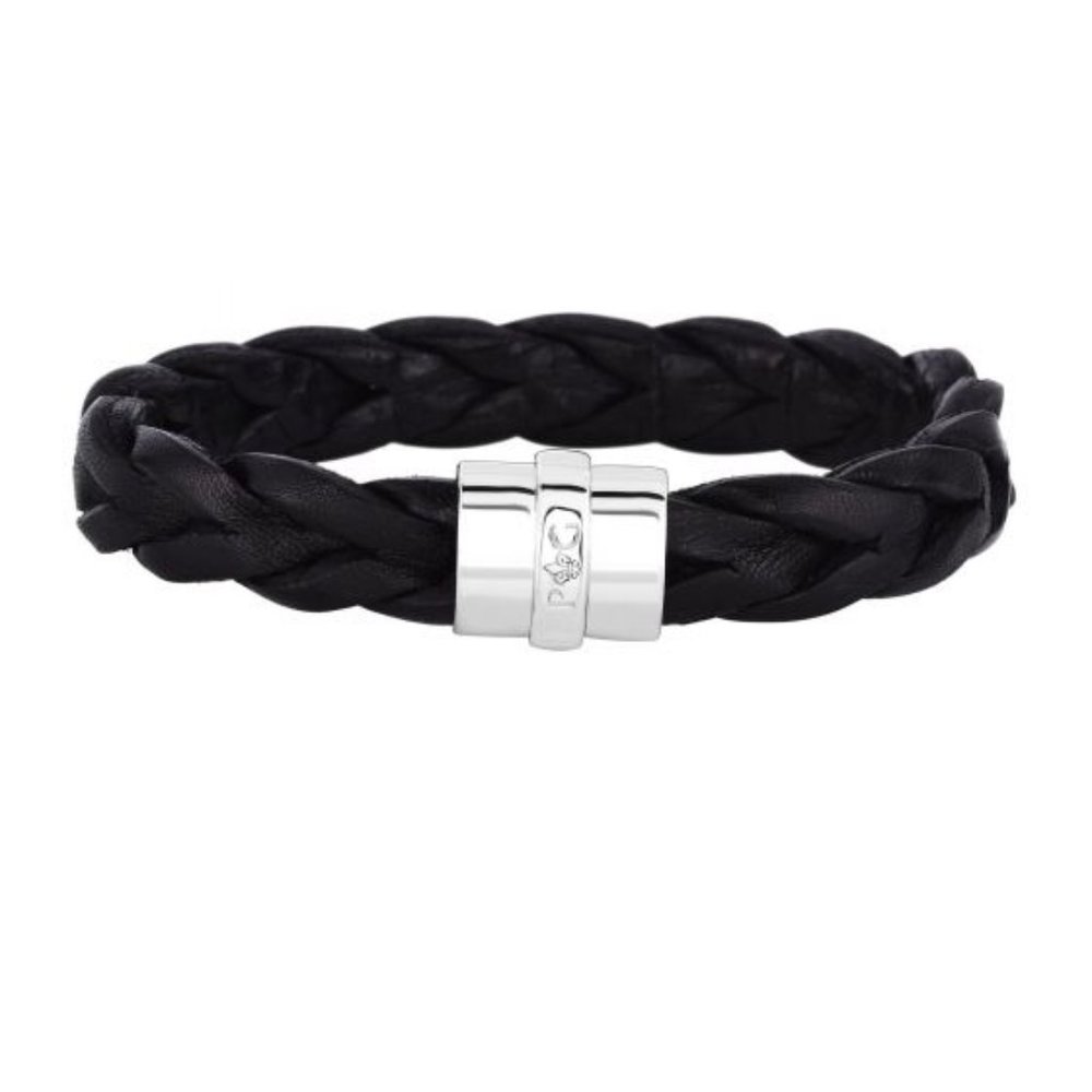 Black Leather 8.5" 12mm Braided Bracelet